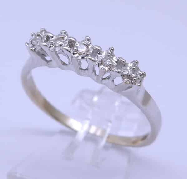 14 karaat Wit Gouden Alliance Rij-Ring Ring Ring 5 Diamanten - Afbeelding 3