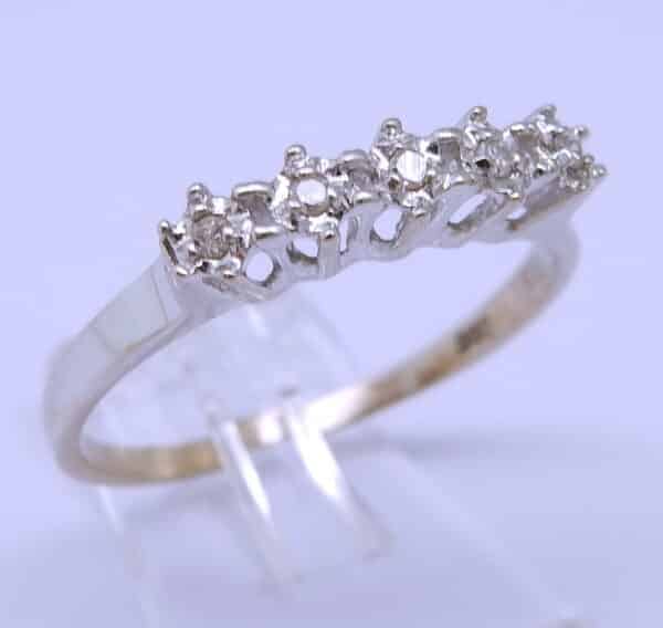 14 karaat Wit Gouden Alliance Rij-Ring Ring Ring 5 Diamanten - Afbeelding 2