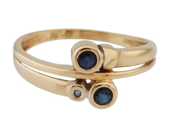18 karaat Gouden Damesring Ring Diamantje en Saffieren M18.5 - Afbeelding 2