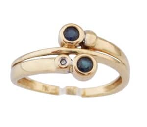 18 karaat Gouden Damesring Ring Diamantje en Saffieren M18.5