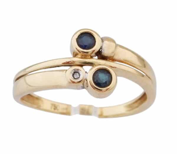 18 karaat Gouden Damesring Ring Diamantje en Saffieren M18.5
