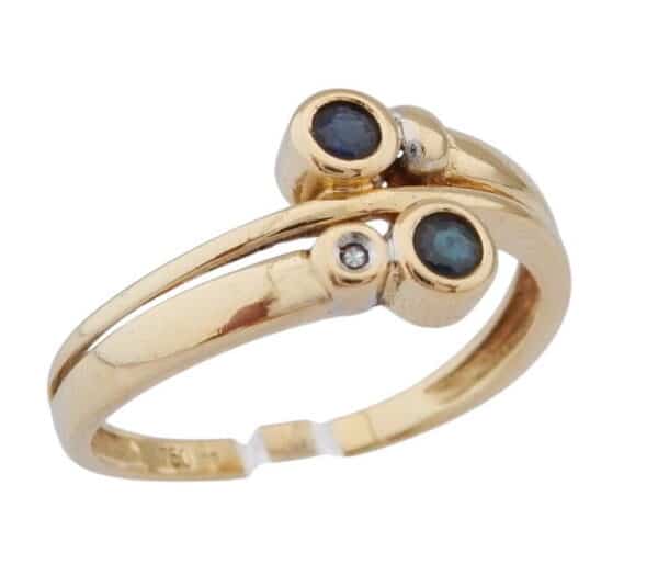 18 karaat Gouden Damesring Ring Diamantje en Saffieren M18.5 - Afbeelding 3