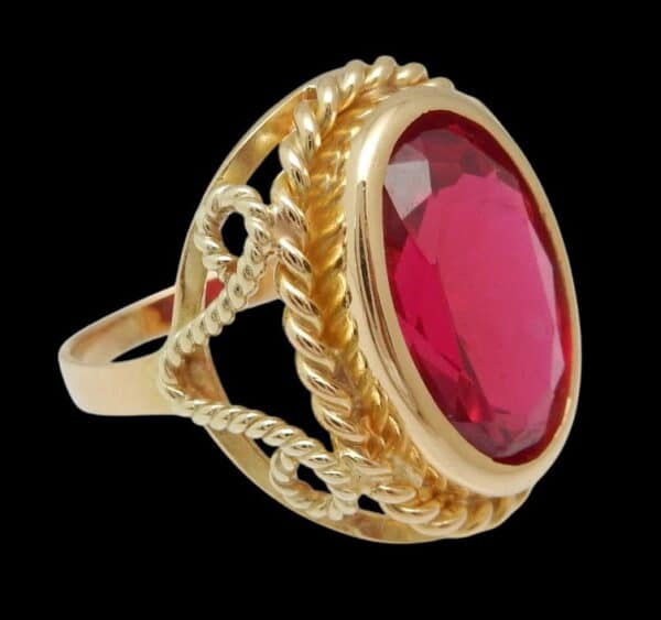Antieke 18 karaat Gouden Ring Jugendstil Damesring Robijn - Afbeelding 2