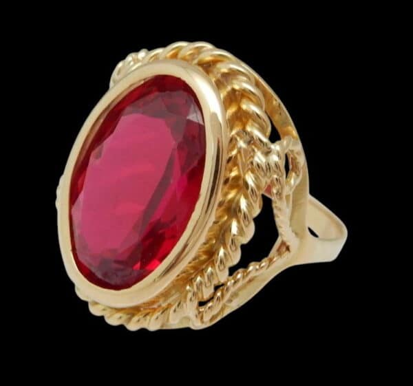 Antieke 18 karaat Gouden Ring Jugendstil Damesring Robijn - Afbeelding 3